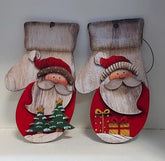 Mănuși decorative Moș Crăciun – din lemn, decor de perete sau brad  4/set 14cm